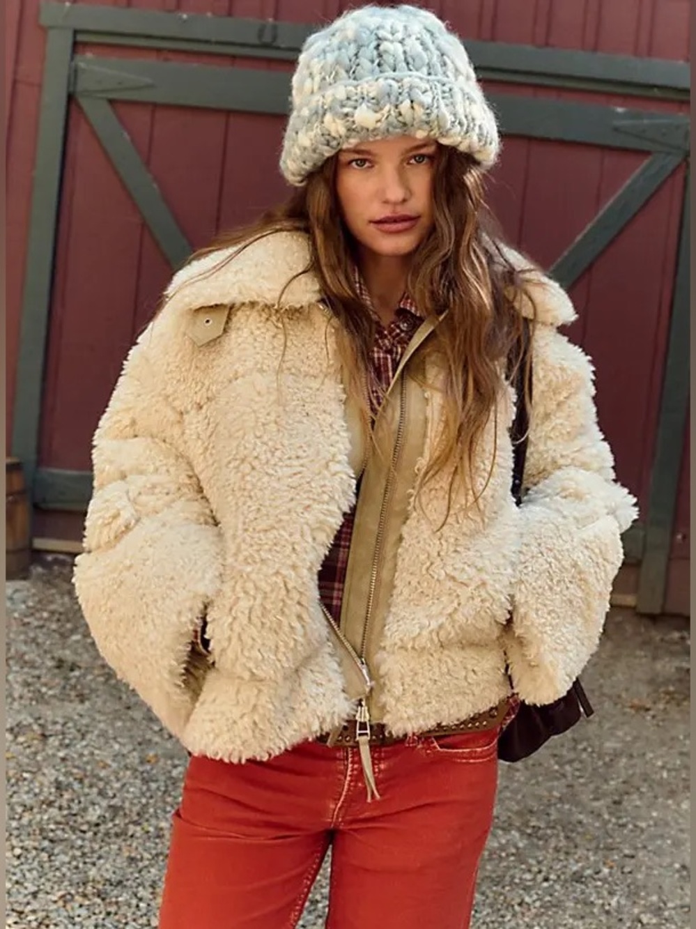 Free People Cream Teddy Jacket with Ivory Sherpa Texture